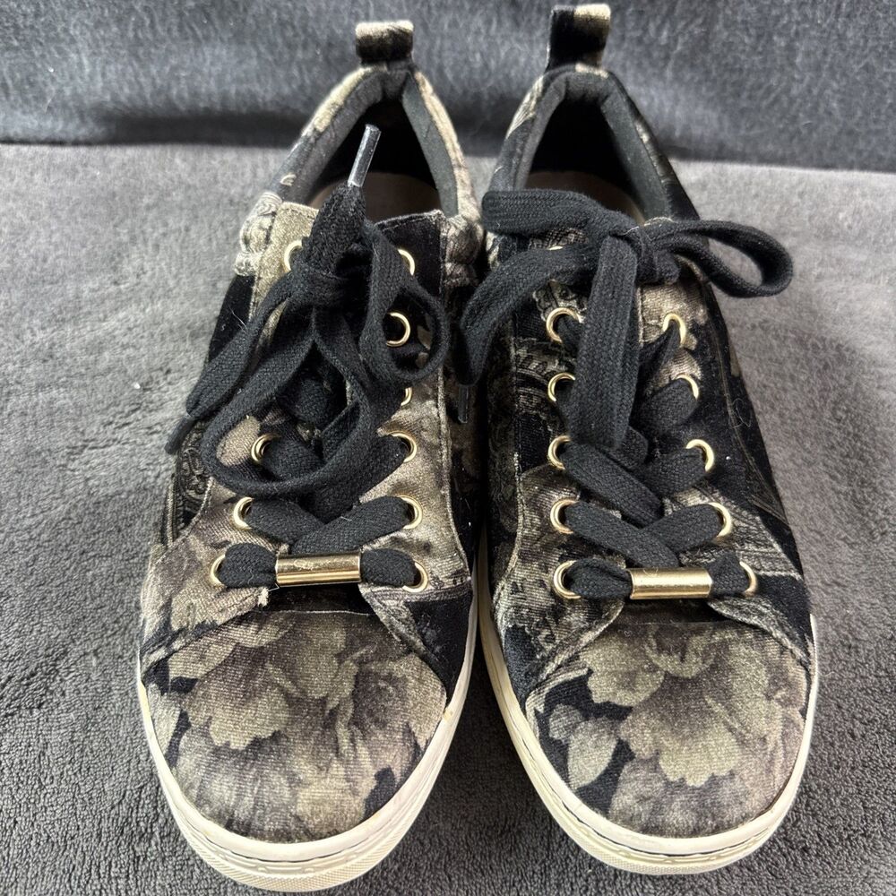Earth Zag Floral Print Velvet Sneakers Womens Size 8 Black Gray Lace Up Comfort - Picture 11 of 13